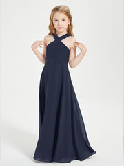 Grecian Neckline Long Dresses for Junior Bridesmaids Dark Navy