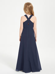 Grecian Neckline Long Dresses for Junior Bridesmaids Dark Navy