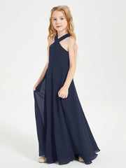 Grecian Neckline Long Dresses for Junior Bridesmaids Dark Navy