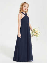 Grecian Neckline Long Dresses for Junior Bridesmaids Dark Navy