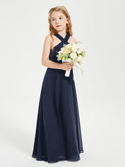 Grecian Neckline Long Dresses for Junior Bridesmaids Dark Navy
