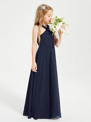 Grecian Neckline Long Dresses for Junior Bridesmaids Dark Navy