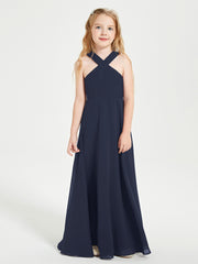 Grecian Neckline Long Dresses for Junior Bridesmaids Dark Navy