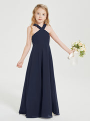 Grecian Neckline Long Dresses for Junior Bridesmaids Dark Navy