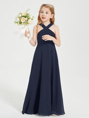 Grecian Neckline Long Dresses for Junior Bridesmaids Dark Navy