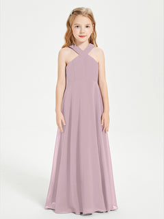 Grecian Neckline Long Dresses for Junior Bridesmaids Dusk