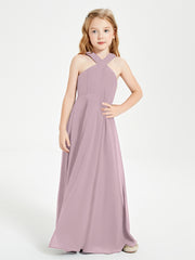 Grecian Neckline Long Dresses for Junior Bridesmaids Dusk