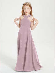 Grecian Neckline Long Dresses for Junior Bridesmaids Dusk