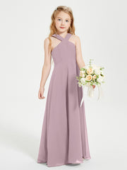 Grecian Neckline Long Dresses for Junior Bridesmaids Dusk