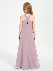 Grecian Neckline Long Dresses for Junior Bridesmaids Dusk