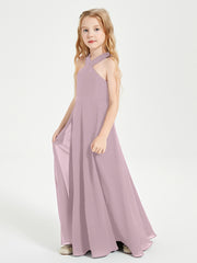 Grecian Neckline Long Dresses for Junior Bridesmaids Dusk