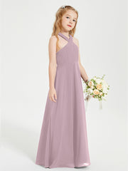 Grecian Neckline Long Dresses for Junior Bridesmaids Dusk