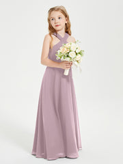 Grecian Neckline Long Dresses for Junior Bridesmaids Dusk