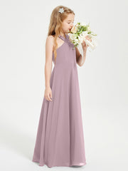Grecian Neckline Long Dresses for Junior Bridesmaids Dusk
