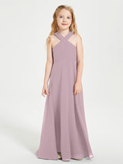 Grecian Neckline Long Dresses for Junior Bridesmaids Dusk