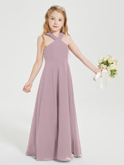 Grecian Neckline Long Dresses for Junior Bridesmaids Dusk