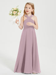 Grecian Neckline Long Dresses for Junior Bridesmaids Dusk
