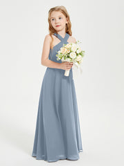 Grecian Neckline Long Dresses for Junior Bridesmaids Dusty Blue