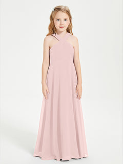 Grecian Neckline Long Dresses for Junior Bridesmaids Dusty Rose