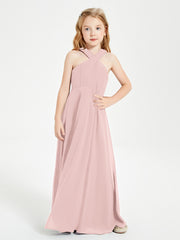 Grecian Neckline Long Dresses for Junior Bridesmaids Dusty Rose