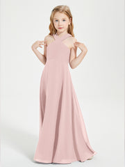 Grecian Neckline Long Dresses for Junior Bridesmaids Dusty Rose