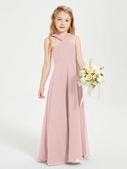 Grecian Neckline Long Dresses for Junior Bridesmaids Dusty Rose
