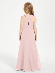 Grecian Neckline Long Dresses for Junior Bridesmaids Dusty Rose