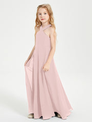 Grecian Neckline Long Dresses for Junior Bridesmaids Dusty Rose