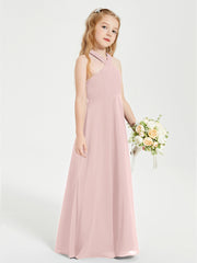 Grecian Neckline Long Dresses for Junior Bridesmaids Dusty Rose