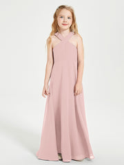 Grecian Neckline Long Dresses for Junior Bridesmaids Dusty Rose