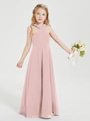 Grecian Neckline Long Dresses for Junior Bridesmaids Dusty Rose