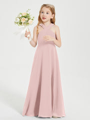 Grecian Neckline Long Dresses for Junior Bridesmaids Dusty Rose