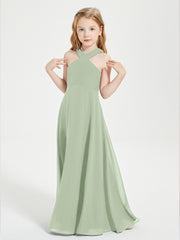 Grecian Neckline Long Dresses for Junior Bridesmaids Dusty Sage