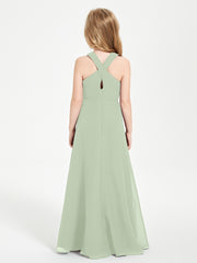 Grecian Neckline Long Dresses for Junior Bridesmaids Dusty Sage