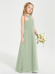 Grecian Neckline Long Dresses for Junior Bridesmaids Dusty Sage