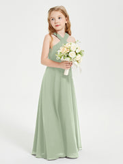 Grecian Neckline Long Dresses for Junior Bridesmaids Dusty Sage
