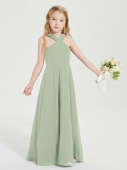 Grecian Neckline Long Dresses for Junior Bridesmaids Dusty Sage