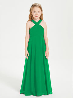 Grecian Neckline Long Dresses for Junior Bridesmaids Emerald