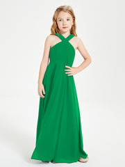 Grecian Neckline Long Dresses for Junior Bridesmaids Emerald