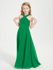 Grecian Neckline Long Dresses for Junior Bridesmaids Emerald