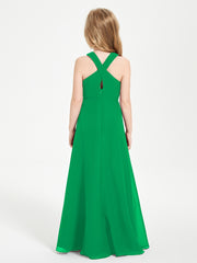 Grecian Neckline Long Dresses for Junior Bridesmaids Emerald