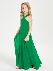 Grecian Neckline Long Dresses for Junior Bridesmaids Emerald