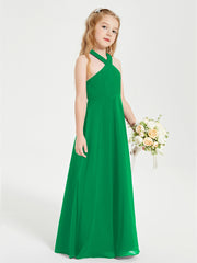 Grecian Neckline Long Dresses for Junior Bridesmaids Emerald