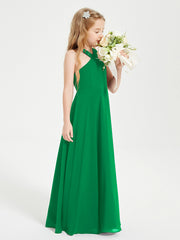 Grecian Neckline Long Dresses for Junior Bridesmaids Emerald