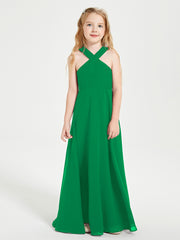 Grecian Neckline Long Dresses for Junior Bridesmaids Emerald