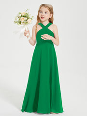 Grecian Neckline Long Dresses for Junior Bridesmaids Emerald