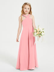 Grecian Neckline Long Dresses for Junior Bridesmaids Flamingo