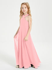 Grecian Neckline Long Dresses for Junior Bridesmaids Flamingo