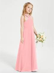 Grecian Neckline Long Dresses for Junior Bridesmaids Flamingo