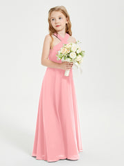 Grecian Neckline Long Dresses for Junior Bridesmaids Flamingo